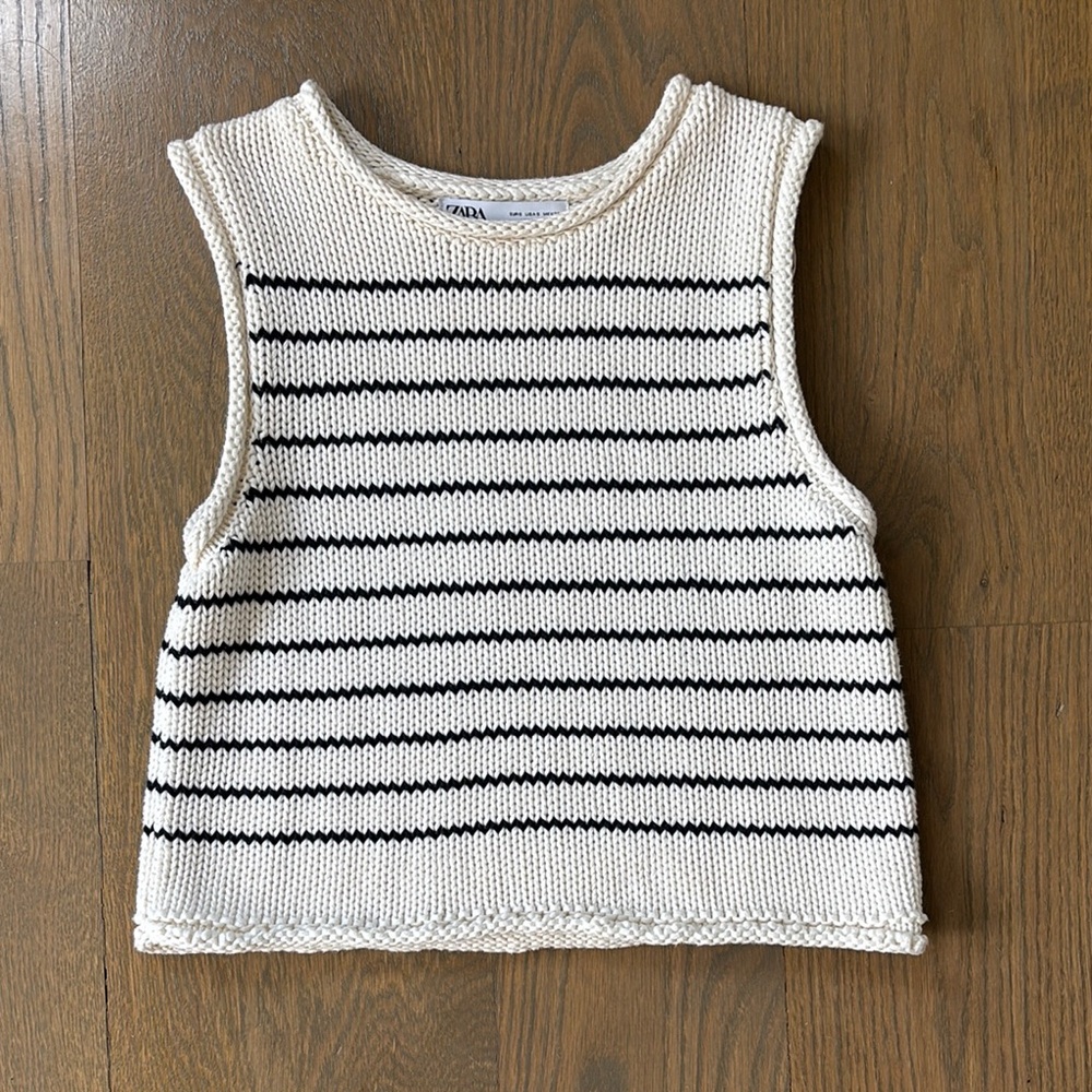 Zara Black and White Striped Knit Top